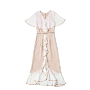 Planet Gates S Women Fashion Party Elegant Dress 2018 Summer Event Ladies Cape Poncho Style Pearl Beading Bodycon Ruffles Dress