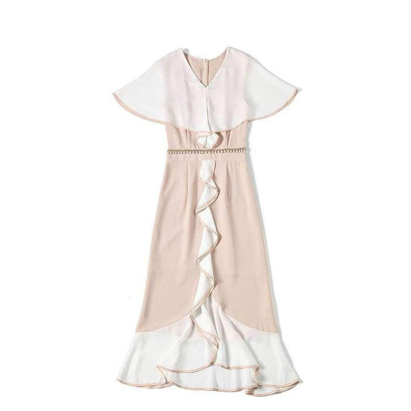 Planet Gates S Women Fashion Party Elegant Dress 2018 Summer Event Ladies Cape Poncho Style Pearl Beading Bodycon Ruffles Dress