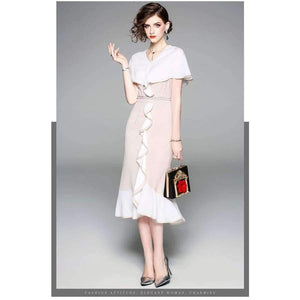 Planet Gates S Women Fashion Party Elegant Dress 2018 Summer Event Ladies Cape Poncho Style Pearl Beading Bodycon Ruffles Dress