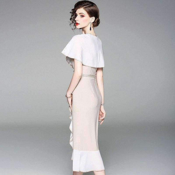 Planet Gates S Women Fashion Party Elegant Dress 2018 Summer Event Ladies Cape Poncho Style Pearl Beading Bodycon Ruffles Dress