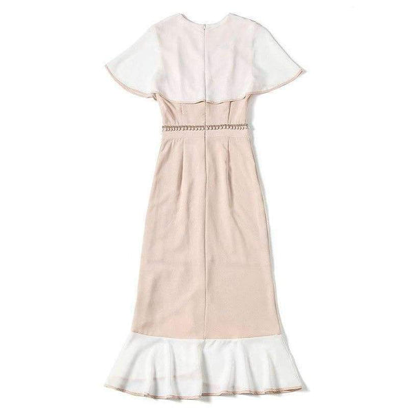 Planet Gates S Women Fashion Party Elegant Dress 2018 Summer Event Ladies Cape Poncho Style Pearl Beading Bodycon Ruffles Dress