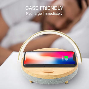 Planet Gates S21 Pro Bluetooth Speaker Wood Wireless Chargers LED Lamp for iPhone 13 13Pro 12 Holder 15W High Power Fast Charging Stand