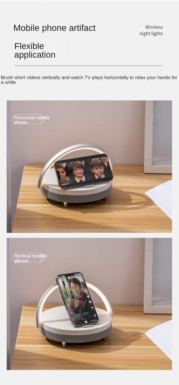 Planet Gates S21 Pro Bluetooth Speaker Wood Wireless Chargers LED Lamp for iPhone 13 13Pro 12 Holder 15W High Power Fast Charging Stand