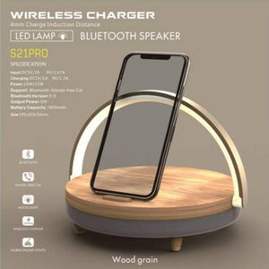 Planet Gates S21 Pro Bluetooth Speaker Wood Wireless Chargers LED Lamp for iPhone 13 13Pro 12 Holder 15W High Power Fast Charging Stand