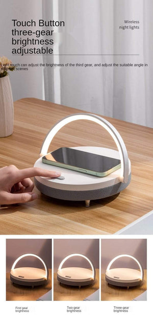 Planet Gates S21 Pro Bluetooth Speaker Wood Wireless Chargers LED Lamp for iPhone 13 13Pro 12 Holder 15W High Power Fast Charging Stand