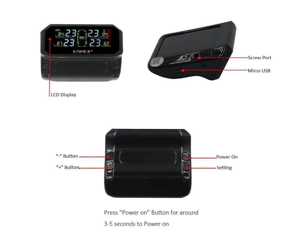 Planet Gates S600 Solar TPMS Tire Pressure Monitoring System Car Windshield Wireless Tyre Pressure Alarm External/Internal sensor