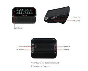 Planet Gates S600 Solar TPMS Tire Pressure Monitoring System Car Windshield Wireless Tyre Pressure Alarm External/Internal sensor