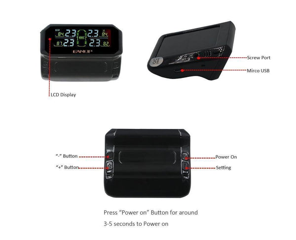 Planet Gates S600 Solar TPMS Tire Pressure Monitoring System Car Windshield Wireless Tyre Pressure Alarm External/Internal sensor
