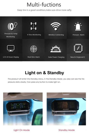 Planet Gates S600 Solar TPMS Tire Pressure Monitoring System Car Windshield Wireless Tyre Pressure Alarm External/Internal sensor