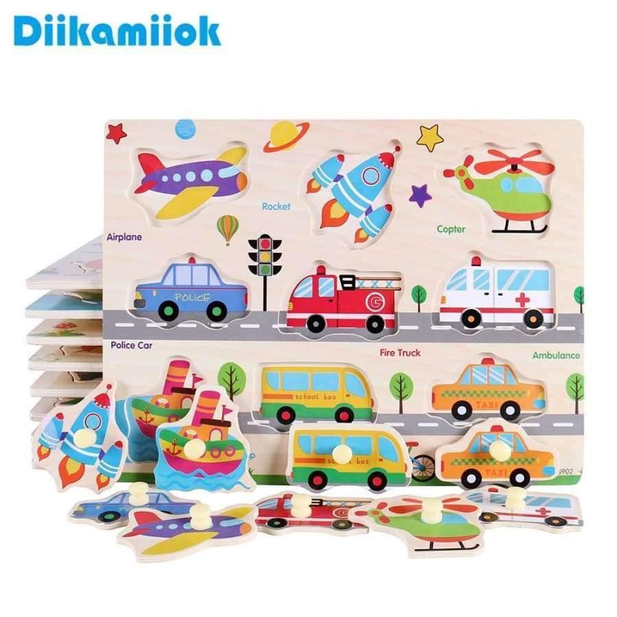 Planet Gates S901 Baby Hand Grasp Wooden Puzzle Toys Tangram Jigsaw Board Cartoon Vehicle Marine Animal Puzzle Toys Montessori Educational Toy H63
