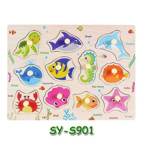 Planet Gates S901 Baby Hand Grasp Wooden Puzzle Toys Tangram Jigsaw Board Cartoon Vehicle Marine Animal Puzzle Toys Montessori Educational Toy H63