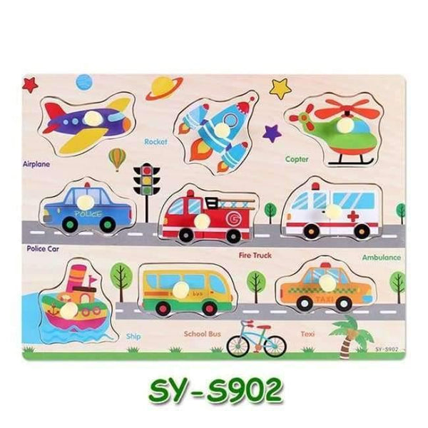 Planet Gates S902 Baby Hand Grasp Wooden Puzzle Toys Tangram Jigsaw Board Cartoon Vehicle Marine Animal Puzzle Toys Montessori Educational Toy H63