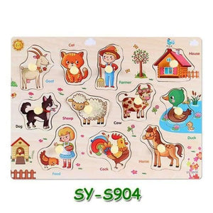 Planet Gates S904 Baby Hand Grasp Wooden Puzzle Toys Tangram Jigsaw Board Cartoon Vehicle Marine Animal Puzzle Toys Montessori Educational Toy H63