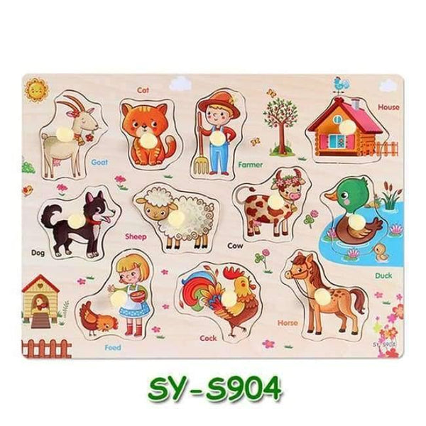 Planet Gates S904 Baby Hand Grasp Wooden Puzzle Toys Tangram Jigsaw Board Cartoon Vehicle Marine Animal Puzzle Toys Montessori Educational Toy H63