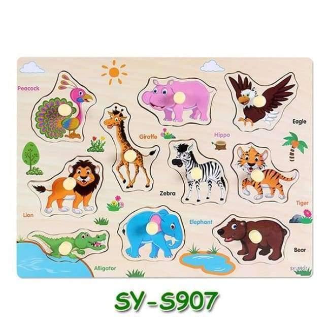 Planet Gates S901 Baby Hand Grasp Wooden Puzzle Toys Tangram Jigsaw Board Cartoon Vehicle Marine Animal Puzzle Toys Montessori Educational Toy H63