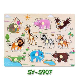 Planet Gates S907 Baby Hand Grasp Wooden Puzzle Toys Tangram Jigsaw Board Cartoon Vehicle Marine Animal Puzzle Toys Montessori Educational Toy H63