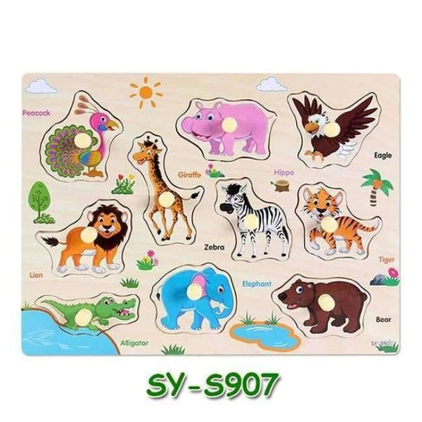 Planet Gates S907 Baby Hand Grasp Wooden Puzzle Toys Tangram Jigsaw Board Cartoon Vehicle Marine Animal Puzzle Toys Montessori Educational Toy H63