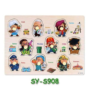 Planet Gates S908 Baby Hand Grasp Wooden Puzzle Toys Tangram Jigsaw Board Cartoon Vehicle Marine Animal Puzzle Toys Montessori Educational Toy H63