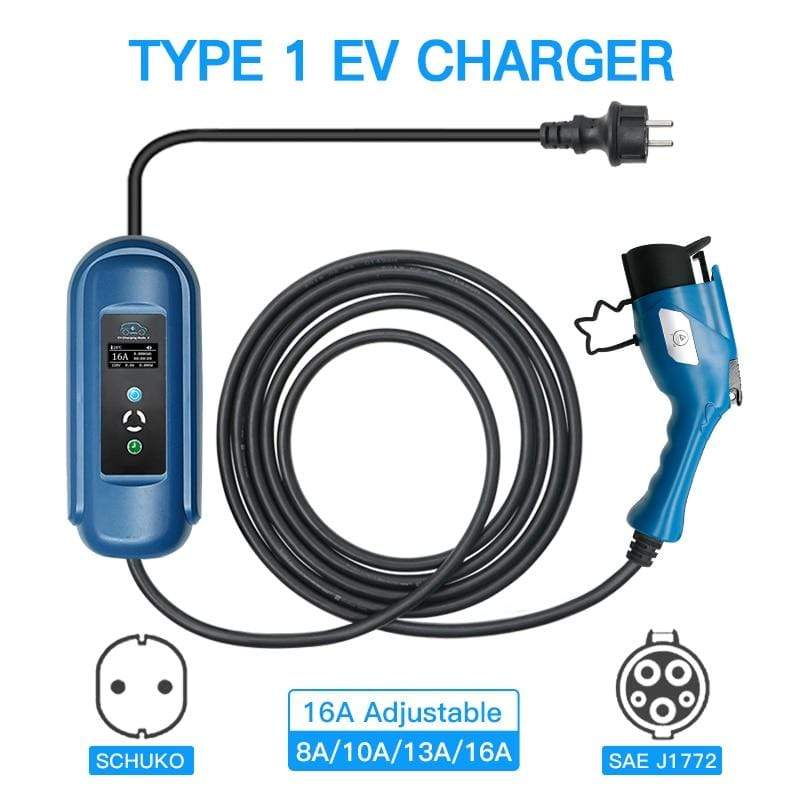 Planet Gates SAE J1772 EV Charger Type1 IEC 62196-2 Type2 Level 2 EVSE Type 2 Connector 8A to16A Electric Car Charging Schuko Plug Leaf Nissa