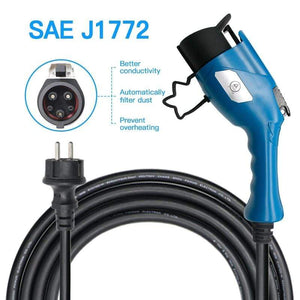 Planet Gates SAE J1772 EV Charger Type1 IEC 62196-2 Type2 Level 2 EVSE Type 2 Connector 8A to16A Electric Car Charging Schuko Plug Leaf Nissa