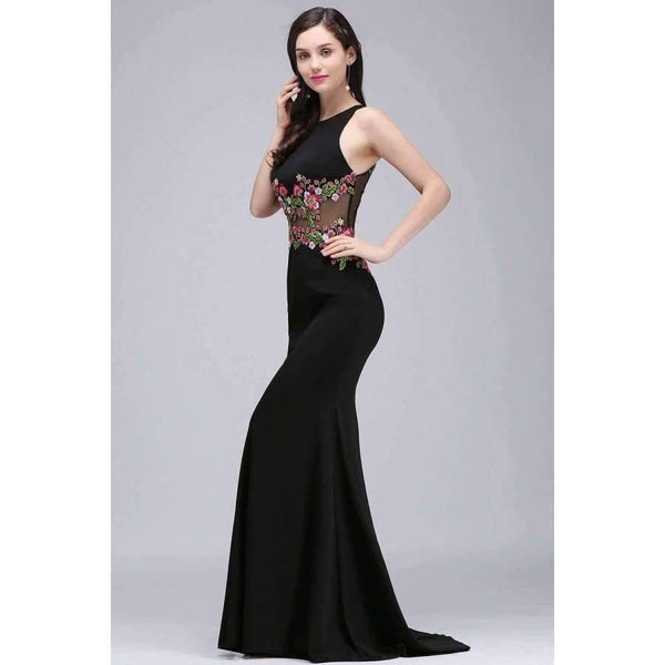 Planet Gates same as pic / 2 Gorgeous Black Embroidery Flower Mermaid Evening Dresses 2017 Formal Party Dresses Sleeveless vestido de festa