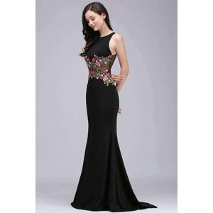 Planet Gates same as pic / 2 Gorgeous Black Embroidery Flower Mermaid Evening Dresses 2017 Formal Party Dresses Sleeveless vestido de festa