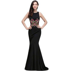Planet Gates same as pic / 2 Gorgeous Black Embroidery Flower Mermaid Evening Dresses 2017 Formal Party Dresses Sleeveless vestido de festa