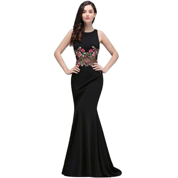 Planet Gates same as pic / 2 Gorgeous Black Embroidery Flower Mermaid Evening Dresses 2017 Formal Party Dresses Sleeveless vestido de festa