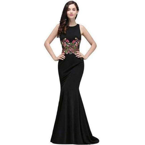 Planet Gates same as pic / 2 Gorgeous Black Embroidery Flower Mermaid Evening Dresses 2017 Formal Party Dresses Sleeveless vestido de festa