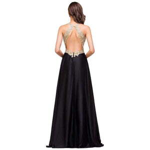 Planet Gates same as pic / 2 Luxury Gold Lace V-neck Long Evening Dresses 2017 Sexy Open Back Formal Prom Party Dress Black robe de soiree