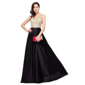 Planet Gates same as pic / 2 Luxury Gold Lace V-neck Long Evening Dresses 2017 Sexy Open Back Formal Prom Party Dress Black robe de soiree