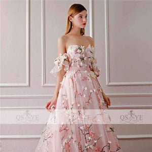 New Arrival 3D Floral Flower Formal Evening Dresses Sweetheart Lace Sweep Train Vintage Prom Dress Party Gown