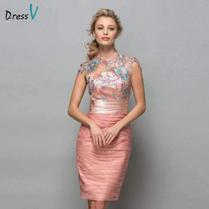 Planet Gates Same as picture / 2 Pearl Pink Chiffon Short Cocktail Dresses 2017 Sequins Lace Knee Length Women Prom Dress Designer Formal Holiday Gown