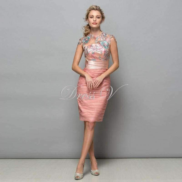 Planet Gates Same as picture / 2 Pearl Pink Chiffon Short Cocktail Dresses 2017 Sequins Lace Knee Length Women Prom Dress Designer Formal Holiday Gown