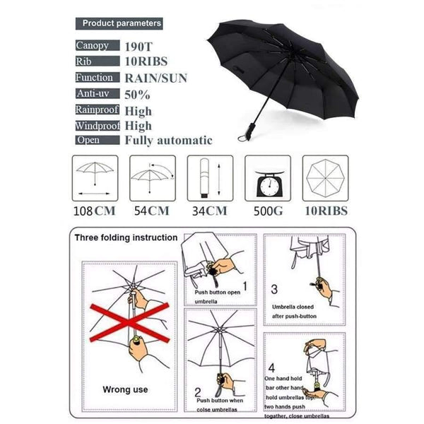 Planet Gates same as picture Resistant Three Folding Automatic Umbrella Rain Women Auto Luxury Big Windproof Umbrellas Men Frame Windproof 10K Parasol