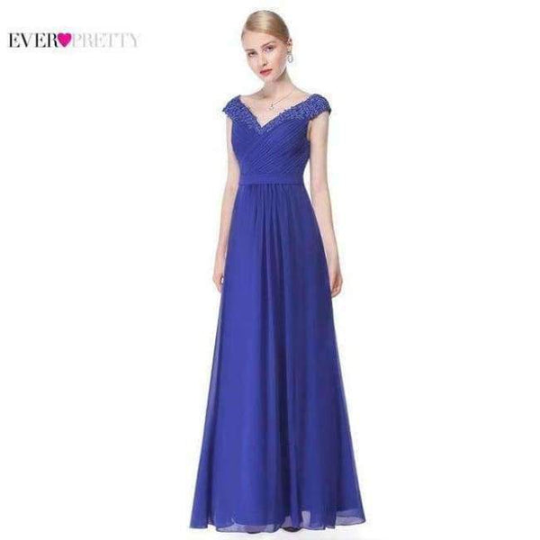Planet Gates Sapphire / 4 / China Evening Dresses EP08633 Women Elegant Sexy Beading Deep V neck Long Evening Gown 2018 Chiffon Dress robe de soiree