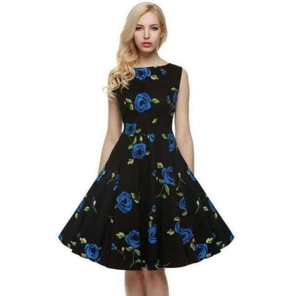 Planet Gates Sapphire Blue / L ACEVOG Damekjole Retro Vintage 1950'er 60'er Rockabilly Blomster Swing Sommerkjoler Elegant Sløjfeknude Tunika Vestidos Morgenkåbe Oversize