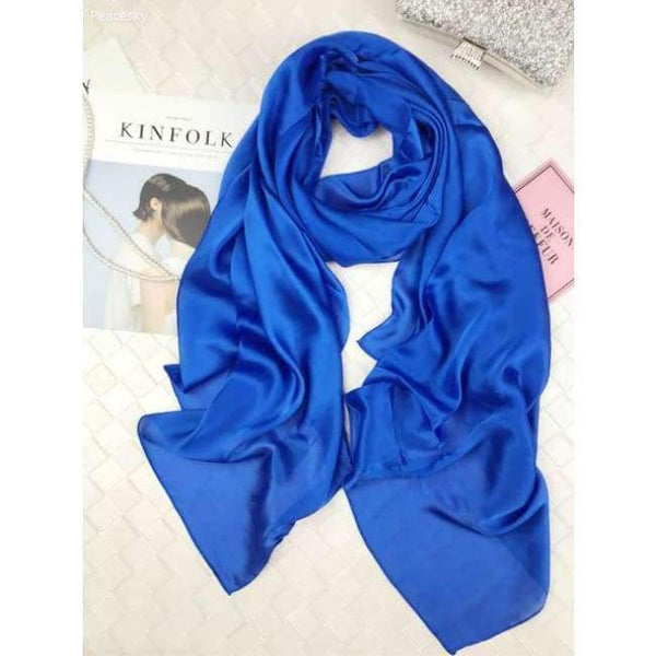 Planet Gates sapphire Scarf Women 100% Natural Silk Wraps Shawls and Scarves 180*90cm Hijabs Solider Colors Beach Cover up