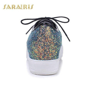 Planet Gates SaraIris Women's Glitter Upper Lace Up Casual Sneakers Woman Round Toe Comfortable Vulcanize Shoes