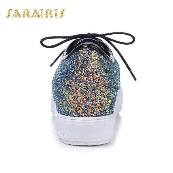 Planet Gates SaraIris Women's Glitter Upper Lace Up Casual Sneakers Woman Round Toe Comfortable Vulcanize Shoes