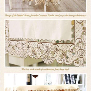 Planet Gates Satin Fabric Tablecloth Rectangle Elegant Hollow Embroidered Floral Thick Table cloth  Wedding Party Decor Table Covers