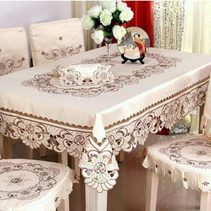Planet Gates Satin Fabric Tablecloth Rectangle Elegant Hollow Embroidered Floral Thick Table cloth  Wedding Party Decor Table Covers