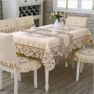 Planet Gates Satin Fabric Tablecloth Rectangle Elegant Hollow Embroidered Floral Thick Table cloth  Wedding Party Decor Table Covers