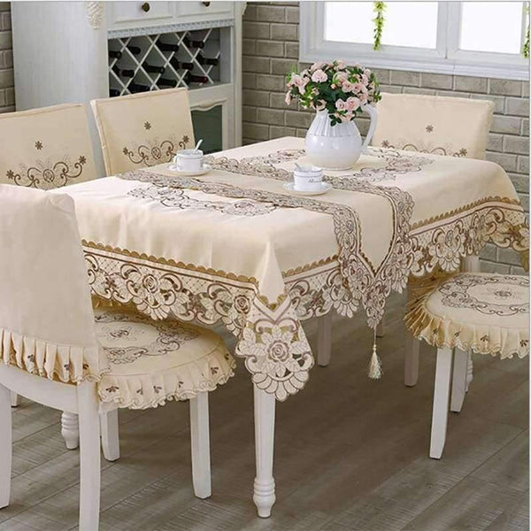 Planet Gates Satin Fabric Tablecloth Rectangle Elegant Hollow Embroidered Floral Thick Table cloth  Wedding Party Decor Table Covers