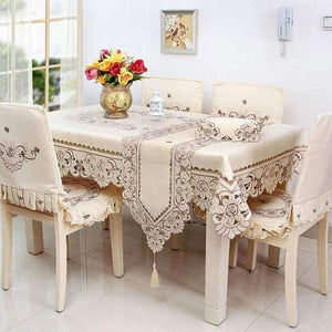 Planet Gates Satin Fabric Tablecloth Rectangle Elegant Hollow Embroidered Floral Thick Table cloth  Wedding Party Decor Table Covers