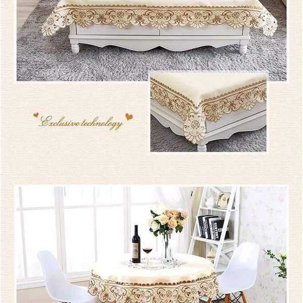 Planet Gates Satin Fabric Tablecloth Rectangle Elegant Hollow Embroidered Floral Thick Table cloth  Wedding Party Decor Table Covers