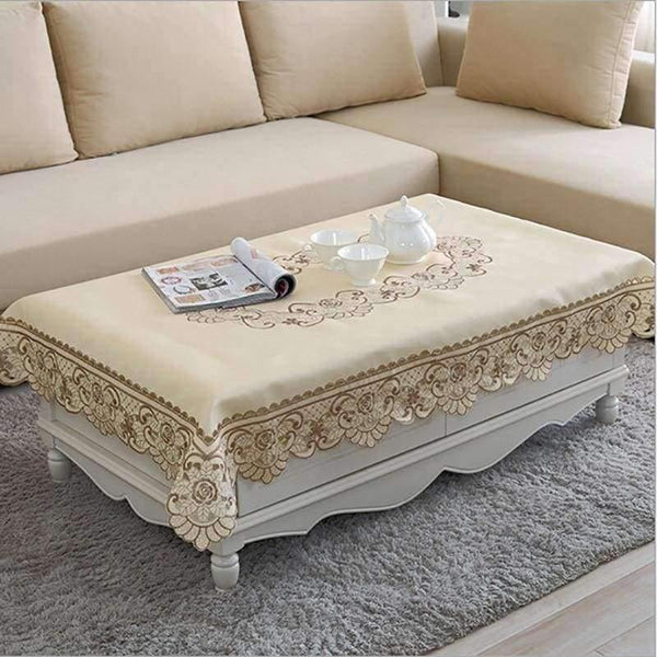 Planet Gates Satin Fabric Tablecloth Rectangle Elegant Hollow Embroidered Floral Thick Table cloth  Wedding Party Decor Table Covers