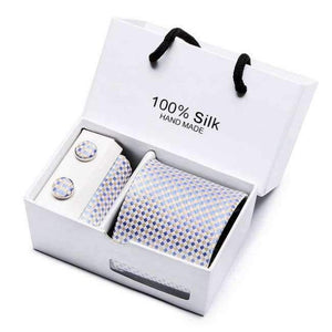 Planet Gates SB03 New Plaid  men ties set  Extra Long Size 145cm*8cm Necktie navy blue Paisley Silk Jacquard Woven Neck Tie Suit Wedding Party