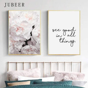 Planet Gates Scandinavian Style Peony Flower Canvas Print Large Wall Art Posters and Prints Quote Poster Flower Wall Pictures for Living Room