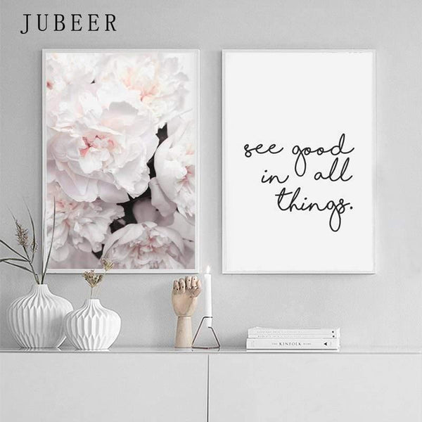 Planet Gates Scandinavian Style Peony Flower Canvas Print Large Wall Art Posters and Prints Quote Poster Flower Wall Pictures for Living Room